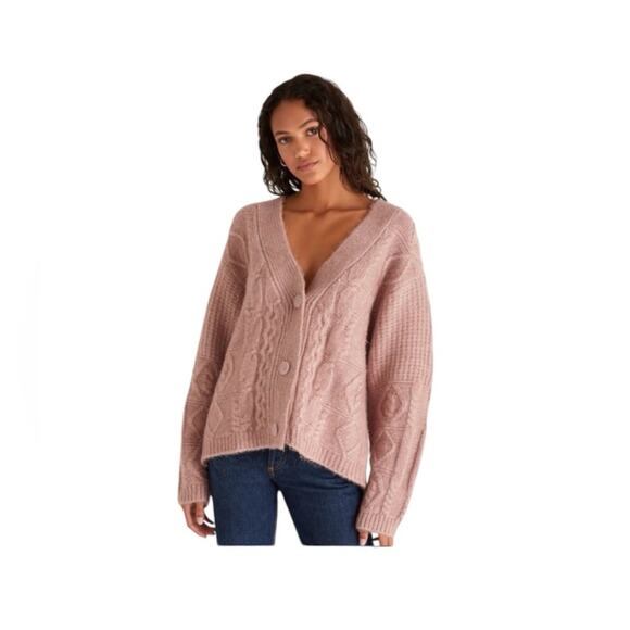 Z Supply Ryleigh Cable Knit Cardigan Dusty Rose Pink Sweater Size Small - Picture 1 of 10
